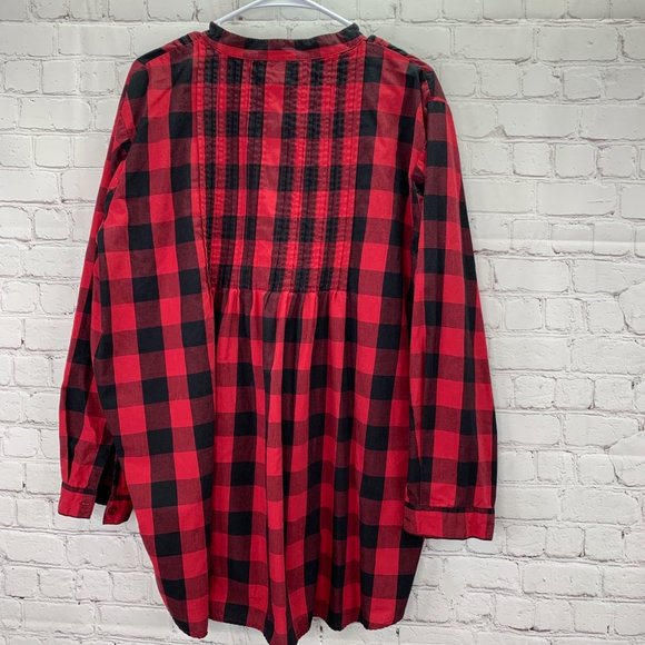 Buffalo Check Tunic Top Peasant Top Red Black Plus size 1X Pleated Pullover - Picture 4 of 4